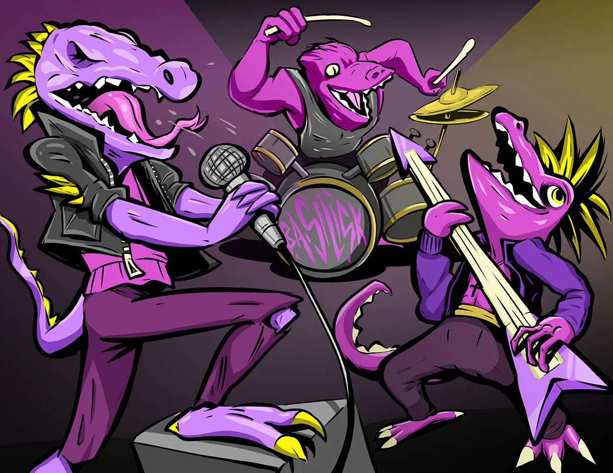 A band of lizzards rockin' out